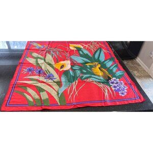 Vintage Scarf GOLDEN DRAGON 100% Silk Handmade Birds Flowers Multicolored NWOT